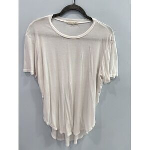Joah Brown White Ribbed Tee One Size High Low Hem Stretch Casual Basic Top Shirt